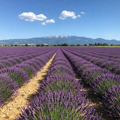 Fototapeta premium Lavender Field Blooming Flowers Blue Sky Scenic View