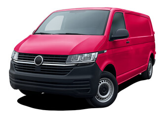 Modern European cargo minibus, front side view isolated on white background in png format, pink color.