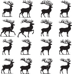 set of deer silhouettes vector