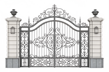 wrought iron gate isolated on white background, PNG