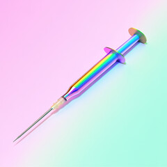 Iridescent Syringe on Pastel Gradient Background