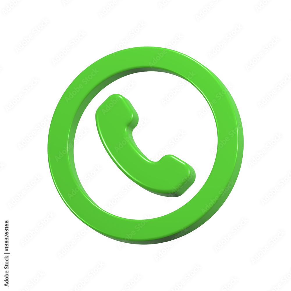 Poster call icon 3d green color rendering app web button