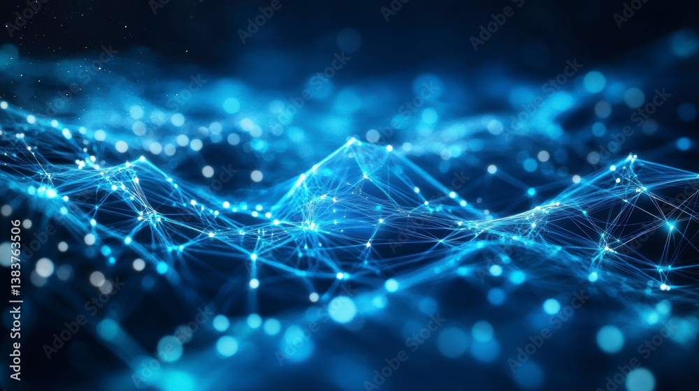 Poster abstract blue glowing network connection.