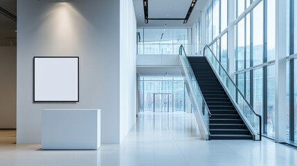 Obraz premium Modern Office Lobby Interior Blank Canvas Staircase Reception Desk