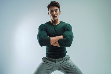 Man posing in athletic attire with arms crossed