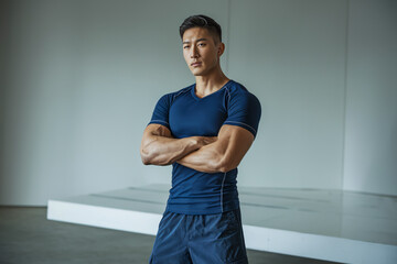 Man posing confidently in workout attire