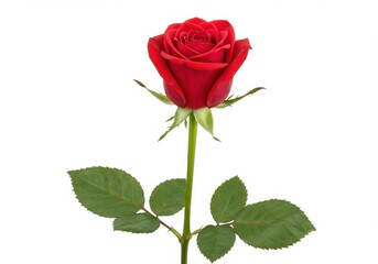 Photorealistic single red rose stem