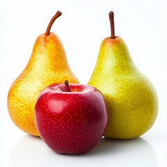 Fresh Pears and Red Apple on White Background for Healthy Eating