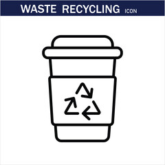 recycling waste line icons. Plastic bottle, biodegradable trash, junk truck, landfill, paper, glass, battery, conveyor vector illustration. Outline signs about garbage recycle. Editable Stroke .Eps 10