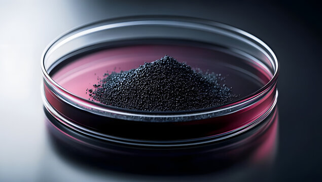 Petri dish containing graphene powder, which is light, electrically conductive, rigid, and waterproof.