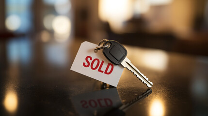 Car Key with Sold Tag  Real Estate  Vehicle Sale  Ownership Transfer