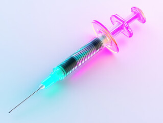 Neon Pink and Blue Syringe on White Background