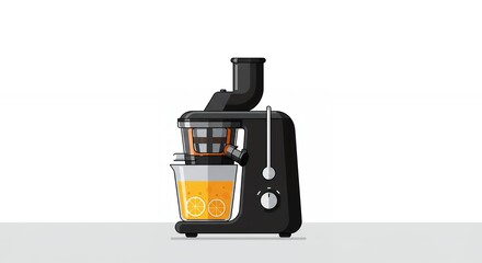 A sleek black juicer extracts fresh juice into a glass showcasing healthy living