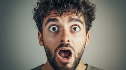 His expressive features freeze in disbelief, perfectly portraying the human response to the unexpected in a bold and relatable way.