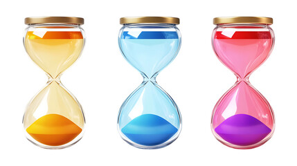 Pack of Hourglass Icons set Against Transparent Background for Time Management, Productivity Branding, or Digital Design Elements