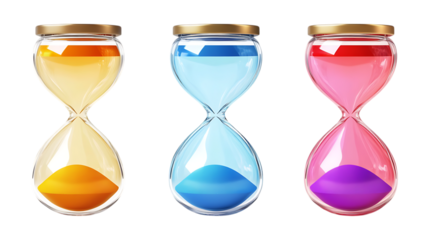 Pack of Hourglass Icons set Against Transparent Background for Time Management, Productivity Branding, or Digital Design Elements