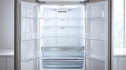 Empty Modern White Refrigerator In Kitchen