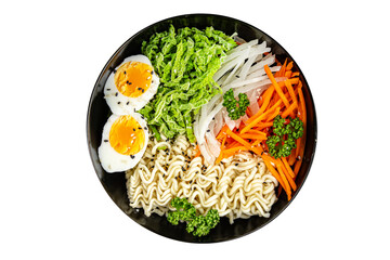 Vegan bowl noodles vegetable salad tasty fresh budda bowl gourmet food background table rustic food top view copy 
