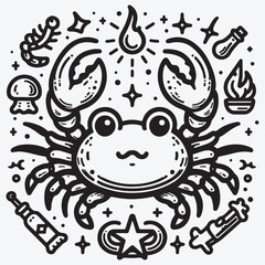 A Crab in line icon style stock illustration Black and White
