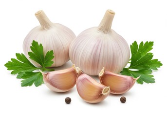 Garlic bulbs cloves fresh parsley