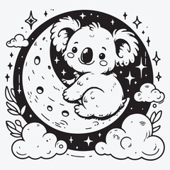 A Cute Koala on the moon stock illustration