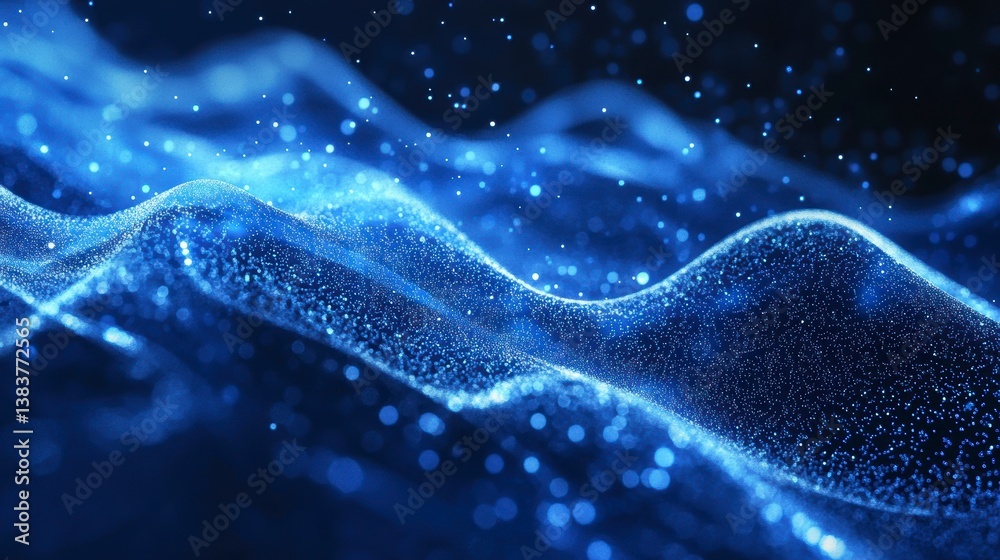 Poster abstract blue wave particle background.