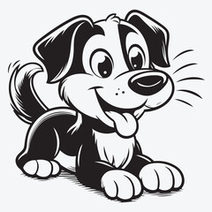 Fototapeta premium A Dog cartoon character vector illustration in black monochrome style isolated on white background stock illustration