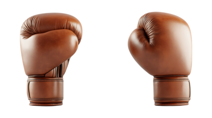 Leather Boxing Gloves set Against Transparent Background for Sports Branding, Training Equipment, or Martial Arts Design