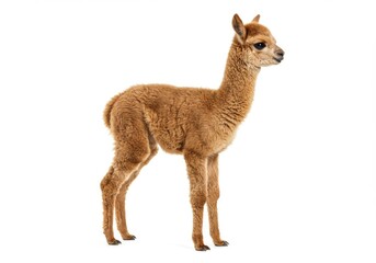 Fototapeta premium Baby alpaca fluffy standing side