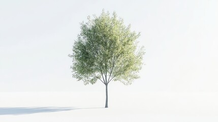 Fototapeta premium Solitary tree casting shadow on pure white backdrop in minimalist aesthetic
