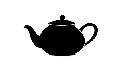 Obraz premium Simple black teapot silhouette, kitchen utensil, white background, tea brewing