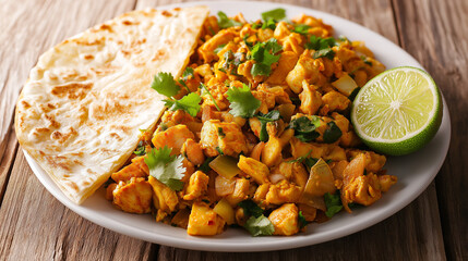 Chicken Bhurji With Naan And Lime