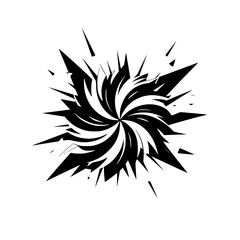 Abstract Explosion Silhouette, Spiral Shape on White Background