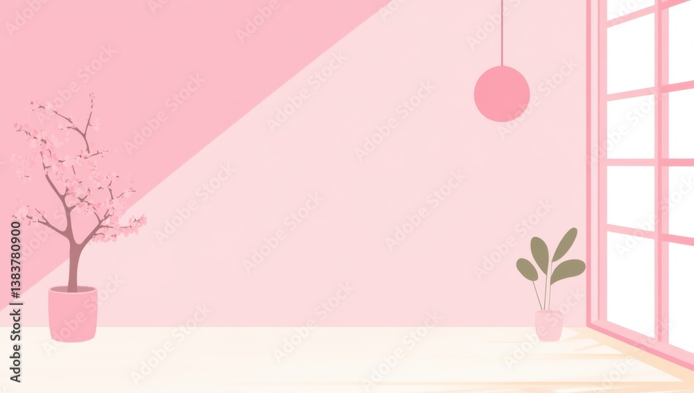 Aufkleber a cute pink background with simple lines, a light color scheme, the interior of an empty room, a jap