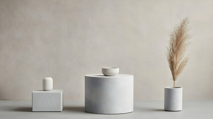 Modern Concrete Display Objects With Dried Flower