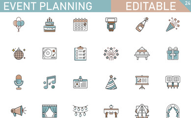 Editable Event Planning Icons Party, Celebration, Birthday, Festive