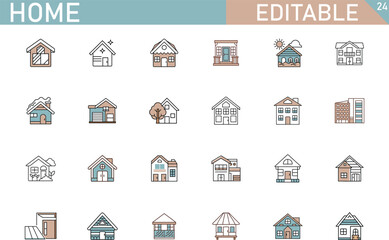 Editable Home Icons House, Building, Residential, Property, Design