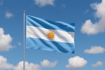 Argentinian flag waving in the wind on a sunny day