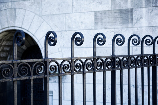 Paris, France. Europe    Black metal railing along the outside of Sacre Cour