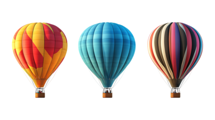 Pack of Hot Air Balloons set Against Transparent Background for Travel Branding, Adventure Designs, or Aesthetic Illustrations