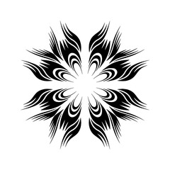 Black Floral Vector Design, Circular Symmetry, Ornament on Gray Background