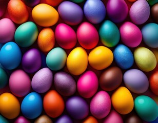 Obraz premium A multitude of beautifully decorated eggs in various colors showcases the joy of Easter festivities.