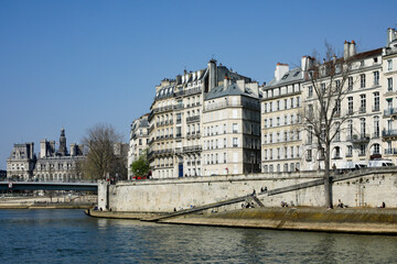 Paris, France. Europe  Along the banks of the River Seine. Facing the right bank.