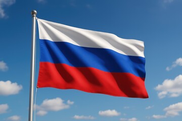 Russian flag waving in the wind on a sunny day