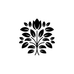Black & White Floral Logo Design, Tulip, Leaves, Vector Icon