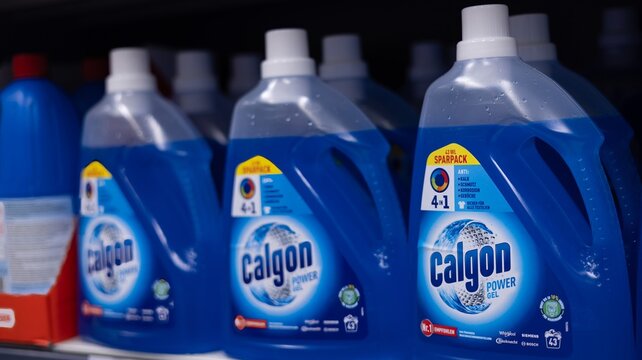 Calgon Power Gel Cleaning Solutions Display - FRANKFURT, GERMANY - MARCH 21, 2025