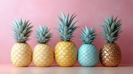 Fototapeta premium Four pineapples in pastel colors