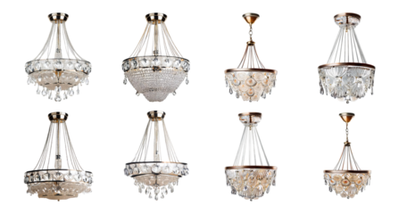 Elegant Crystal Chandeliers Collection with Various Designs and Styles, PNG bundle collection, Isolated on Transparent Background