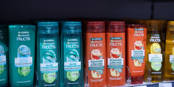 Garnier Fructis Hair Care Product Display - FRANKFURT, GERMANY - MARCH 21, 2025