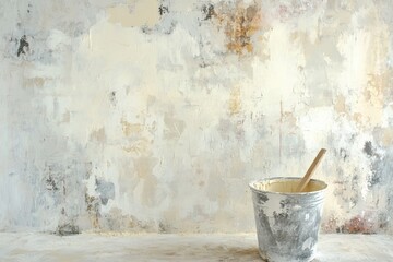 Mixing plaster in a bucket for wall finishing in a bright workspace Generative AI